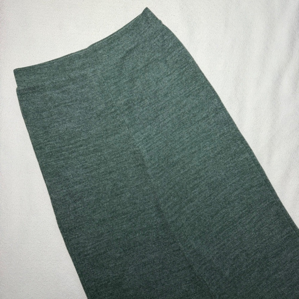 Zara Women Green Knit Wide Leg Cropped Pants High Waist Forest Green Large